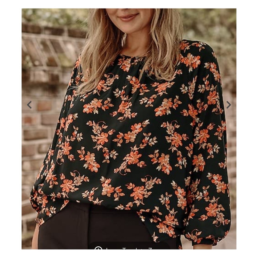 J.Jill Size-L/PETITE Black Painterly Posies Floral Printed Pullover Top $75